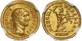 Maximian, First Reign (AD 286-305). AV aureus (20mm, 5.18 gm, 7h). NGC MS S 5/5 - 4/5. Rome, AD 293-294. MAXIMIA-NVS P F AVG, laureate head of Maximia...