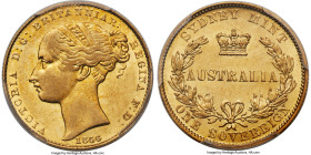 Victoria "S. S. Central America" gold Sovereign 1855-SYDNEY AU58 PCGS, Sydney mint, KM2, Fr-9. Two-year type. A borderline Mint State survivor of this...