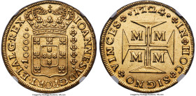 João V gold 10000 Reis (1/2 Dobrão) 1724-M MS63 NGC, Minas Gerais mint, KM116 (Rare), LMB-244. An elusive date and a classic rarity of the entire colo...