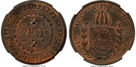 Pedro II copper Proof Pattern 40 Reis 1833-R PR64 Brown NGC, Rio de Janeiro mint, KM-Pn39, LMB-E056, Bentes-E45.01 (R4). By all measures, a rare Patte...