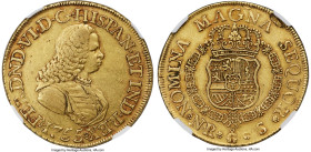 Ferdinand VI gold "Milled" 8 Escudos 1755 NR-S XF45 NGC, Nuevo Reino mint, cf. KM32.1 (date unlisted), Cal-812 (Plate coin), Fr-15 (date unlisted), Re...