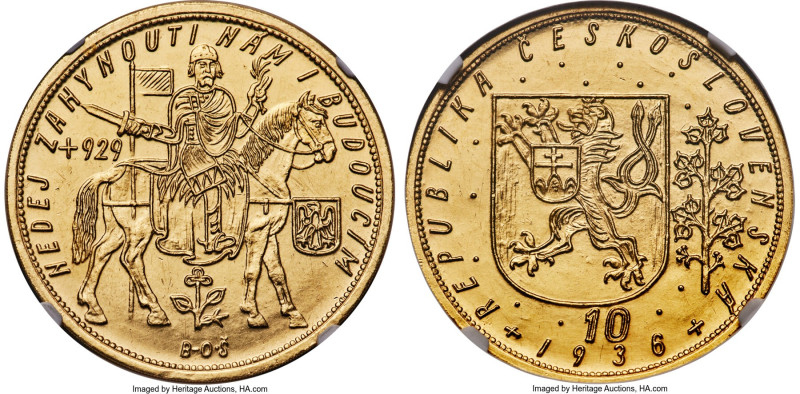 Republic gold 10 Dukatu 1936 MS63 NGC, Kremnitz mint, KM14, Fr-4. Mintage: 633. ...