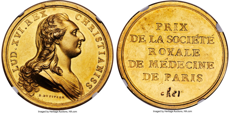 Louis XVI gold "Royal Society of Medicine in Paris" Medal ND MS61 NGC, 42mm. 59....