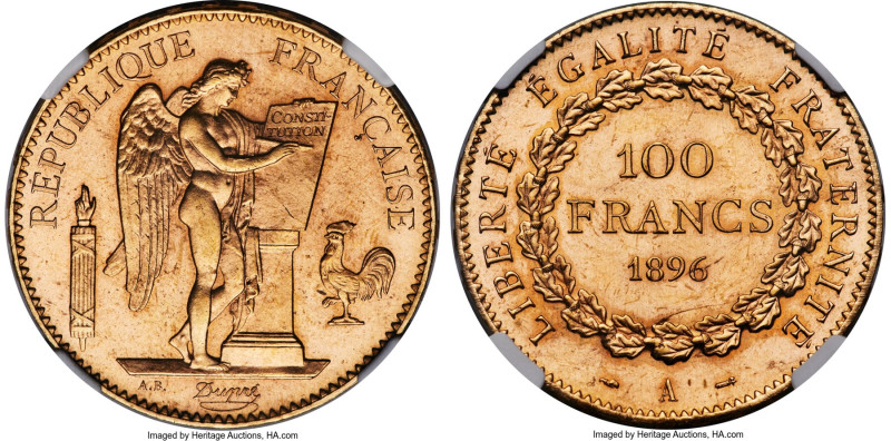 Republic gold 100 Francs 1896-A MS64 NGC, Paris mint, KM832, Fr-590, Gad-1137. M...