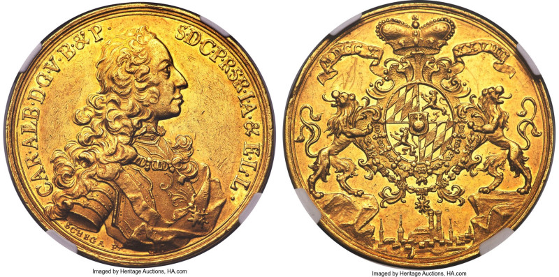 Bavaria. Karl Albrecht gold Medallic 10 Ducat 1739 AU58 NGC, Munich mint, KM-Unl...