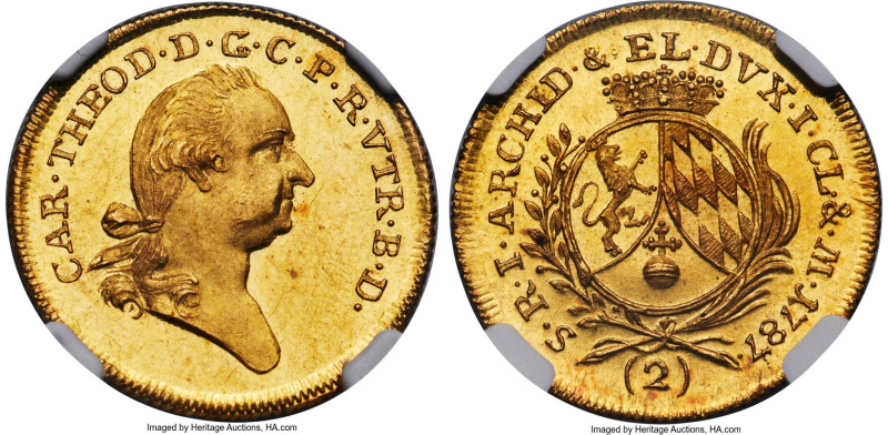 Bavaria. Karl Theodor gold 2 Ducat 1787 MS62 Prooflike NGC, Munich mint, KM583, ...