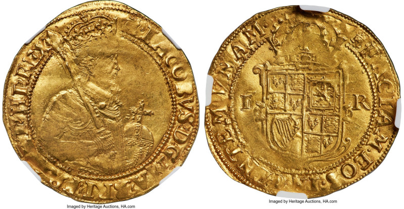 James I gold Unite ND (1612-1613) MS62 NGC, Tower mint, Tower mm, Second coinage...