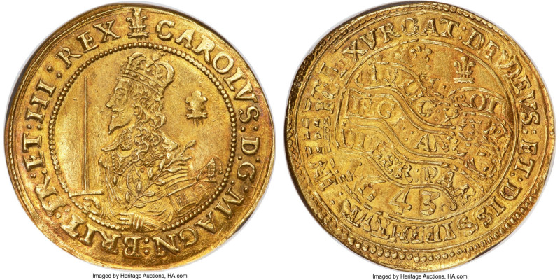 Charles I gold Triple Unite 1643 MS64 NGC, Oxford mint, Plume mm, KM256.2, S-272...