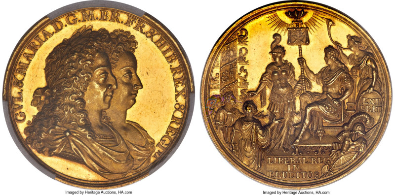 William & Mary gold Specimen "Literary Award" Medal ND (1691) SP63 PCGS, MI-19/1...