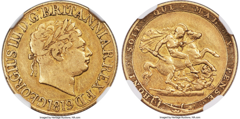 George III gold Sovereign 1819 VF30 NGC, KM674, S-3785, Marsh-3 (R5). An extreme...