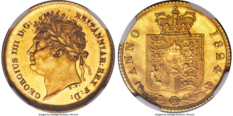 George IV gold Mint Error - Obverse Die Cap 1/2 Sovereign 1824 MS64 NGC, KM689, ...