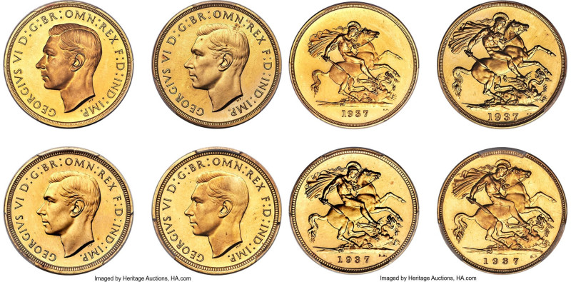 George VI 4-Piece gold Proof Set 1937 PCGS, 1) 5 Pounds PR63 Cameo, KM861, S-407...