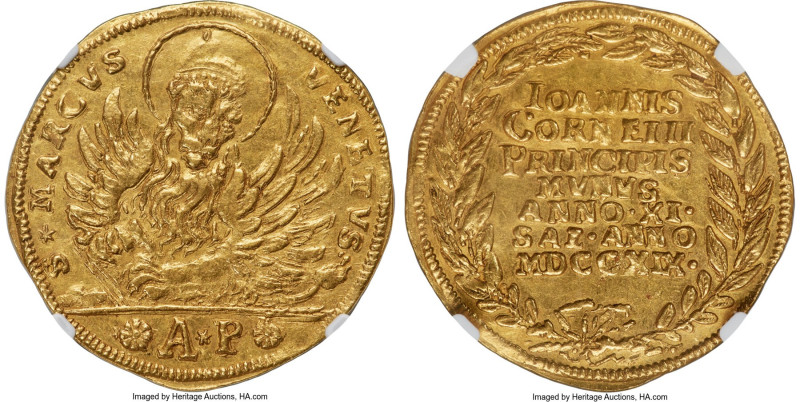 Venice. Giovanni Corner II gold Osella of 3 Zecchini Anno XI (1719)-AP MS61 NGC,...