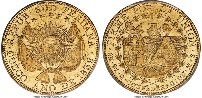 South Peru. Republic gold 8 Escudos 1838 CUZCO-MS MS62 PCGS, Cuzco mint, KM171, ...