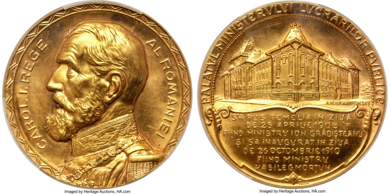 Carol I gold Specimen "Ministry of Public Relations - Palace Inauguration" Medal...