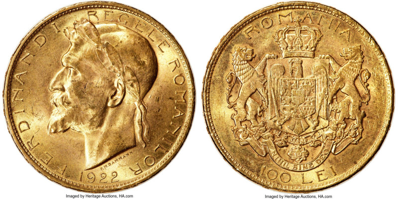 Ferdinand I gold 100 Lei 1922-Dated MS61 NGC, London mint, KM-XM4, Fr-9, Schaffe...