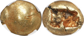 IONIA. Uncertain mint. Ca. 650-600 BC. EL sixth-stater or hecte (10mm, 2.37 gm). NGC AU 5/5 - 4/5. Blank convex surface / Bipartite incuse square punc...