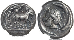 SICILY. Syracuse. Deinomenid Tyranny (ca. 485-465 BC). AR tetradrachm (24mm, 17.12 gm, 3h). NGC Choice XF 4/5 - 3/5. Gelon I (ca. 480-475 BC). Chariot...