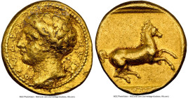 SICILY. Syracuse. Dionysius I (405-367 BC). AV 50-decadrachms or 50-litrai (12mm, 2.88 gm, 1h). NGC Choice VF 3/5 - 4/5. Ca. 405-400 BC. ΣYPAKO-ΣIΩN, ...