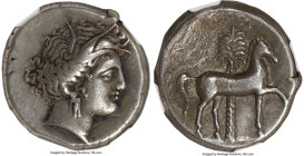 SICULO-PUNIC. Sicily. Ca. 350-315 BC. AR tetradrachm (25mm, 16.81 gm, 8h). NGC VF 5/5 - 3/5. Head of Arethusa left, wreathed with reeds, wearing simpl...