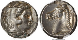 SICULO-PUNIC. Sicily. Ca. 300-289 BC. AR tetradrachm (23mm, 16.75 gm, 8h). NGC Choice XF 4/5 - 4/5, flan flaw. Quaestors issue. Head of young Heracles...