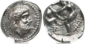 PAEONIAN KINGDOM. Lycceius (ca. 359/6-335 BC). AR tetradrachm (23mm, 12.77 gm, 5h). NGC MS 4/5 - 5/5. Laureate head of Zeus right; dotted border / ΛΙΚ...