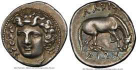 THESSALY. Larissa. Ca. 4th century BC. AR drachm (20mm, 6.12 gm, 11h). NGC Choice XF S 5/5 - 4/5, Fine Style. Head of nymph Larissa facing, turned sli...