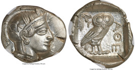 ATTICA. Athens. Ca. 440-404 BC. AR tetradrachm (27mm, 17.17 gm, 4h). NGC Choice MS 5/5 - 5/5. Mid-mass coinage issue. Head of Athena right, wearing ea...