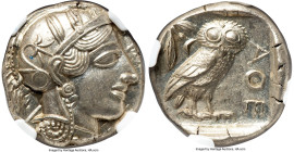 ATTICA. Athens. Ca. 440-404 BC. AR tetradrachm (24mm, 17.23 gm, 7h). NGC MS 5/5 - 5/5. Mid-mass coinage issue. Head of Athena right, wearing earring, ...