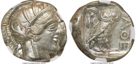 ATTICA. Athens. Ca. 440-404 BC. AR tetradrachm (25mm, 17.19 gm, 10h). NGC MS 5/5 - 5/5. Mid-mass coinage issue. Head of Athena right, wearing earring,...