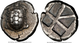 SARONIC ISLANDS. Aegina. Ca. 457-350 BC. AR stater (20mm, 12.41 gm). NGC Choice VF 5/5 - 5/5. Ca. 445/4-430 BC. Land tortoise with segmented shell, se...