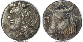 CIMMERIAN BOSPORUS. Panticapaeum. Ca. 4th century BC. AR tridrachm (24mm, 11.36 gm, 12h). ANACS XF 40. Head of bearded Satyr (or Pan) left, wreathed w...