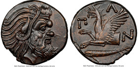 CIMMERIAN BOSPORUS. Panticapaeum. Ca. 4th century BC. AE (20mm, 5.99 gm, 11h). NGC MS 5/5 - 5/5, Fine Style. Head of bearded Pan right / Π-A-N, forepa...