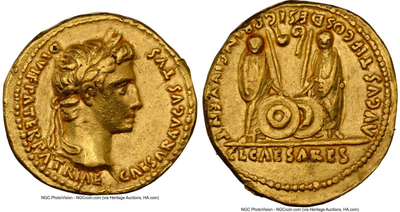 Augustus (27 BC-AD 14). AV aureus (20mm, 7.96 gm, 2h). NGC XF 4/5 - 2/5, ex-jewe...