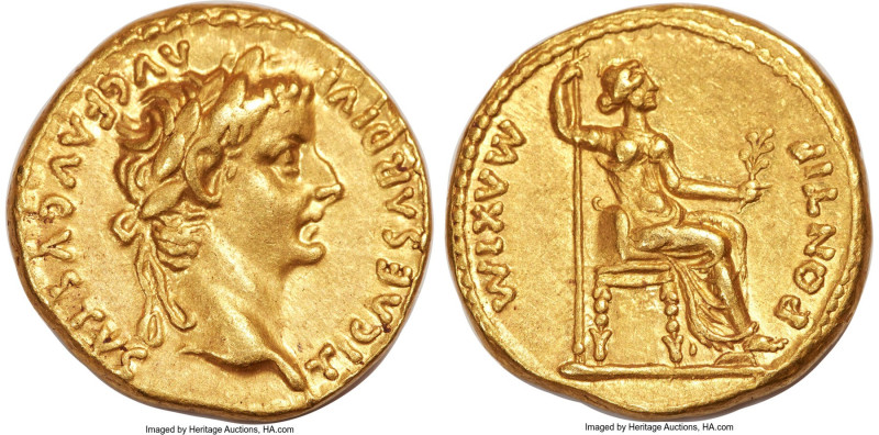 Tiberius (AD 14-37). AV aureus (18mm, 7.62 gm, 11h). NGC Choice XF 5/5 - 4/5, ed...