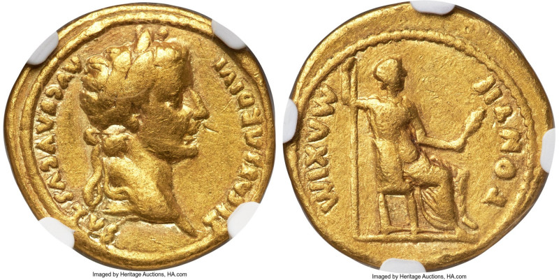 Tiberius (AD 14-37). AV aureus (19mm, 7.69 gm, 7h). NGC Choice Fine 5/5 - 4/5. L...