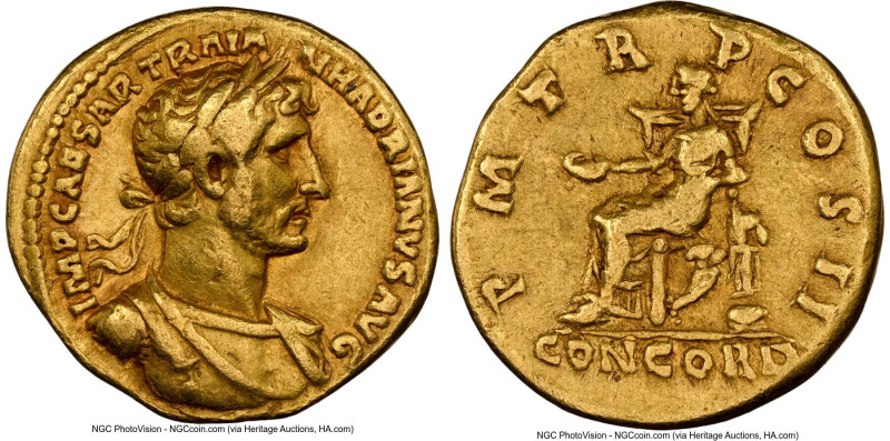 Hadrian (AD 117-138). AV aureus (19mm, 6.62 gm, 7h). NGC VF 5/5 - 4/5. Rome, AD ...