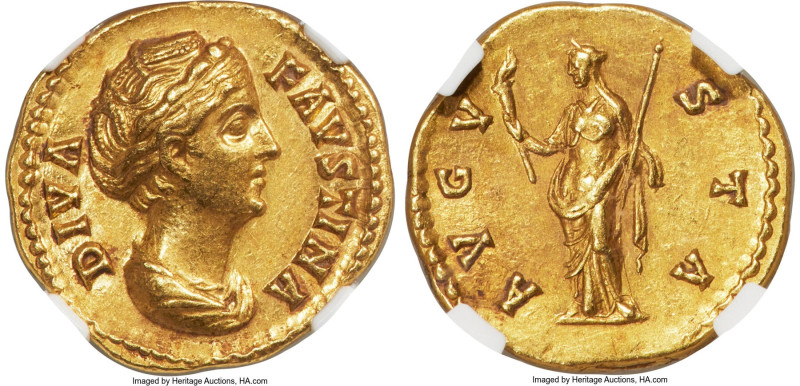 Diva Faustina Senior (AD 138-140/1). AV aureus (20mm, 7.39 gm, 6h). NGC Choice A...