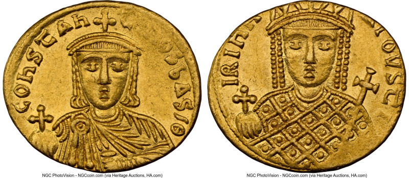 Constantine VI and Irene (AD 780-797). AV solidus (20mm, 4.41 gm, 6h). NGC AU 4/...