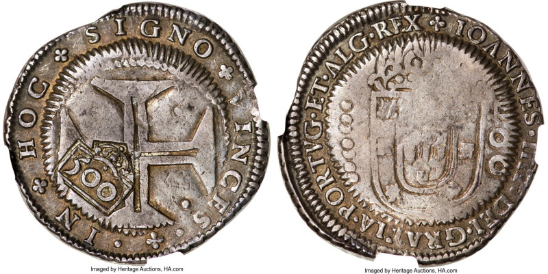 Alfonso VI Counterstamped 500 Reis ND (1663) VF35 NGC, KM36-38, LMB-102. Crowned...