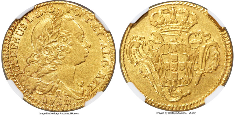 Jose I gold 3200 Reis 1756/2-R AU Details (Surface Hairlines) NGC, Rio de Janeir...