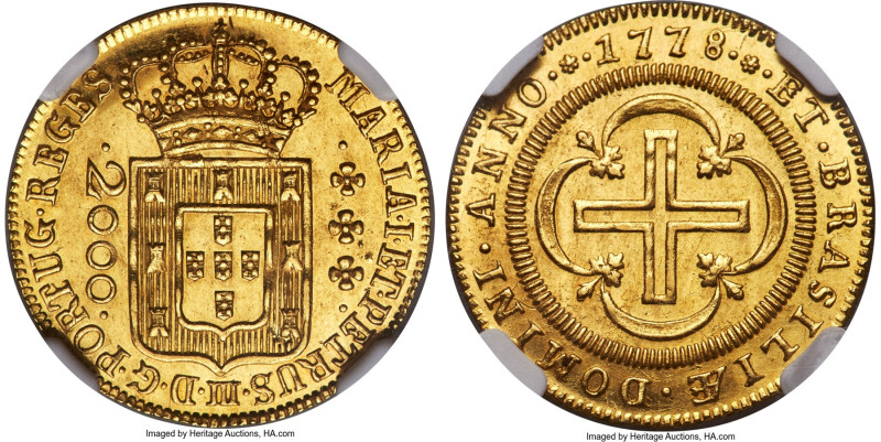 Maria I & Pedro III gold 2000 Reis 1778-(L) MS64+ NGC, Lisbon mint, KM209, LMB-4...