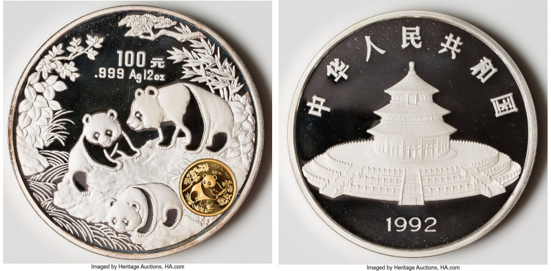 People's Republic bimetallic Proof Panda 100 Yuan (12 oz) 1992, cf. KM399 (for t...