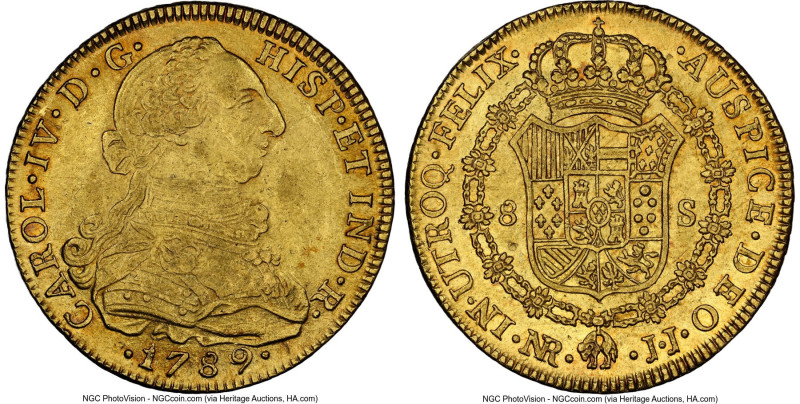 Charles IV gold 8 Escudos 1789 NR-JJ MS61 NGC, Nuevo Reino mint, KM53.1, Cal-171...