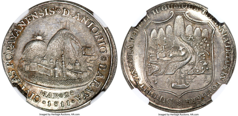 Ferdinand VII silver "Popayan Proclamation" Medal (4 Reales) 1811 MS62 NGC, Popa...