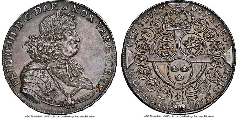 Frederick III 2 Speciedaler ND (1669)-GK AU58 NGC, Copenhagen mint, KM311, Dav-3...