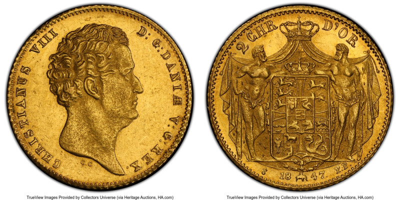 Christian VIII gold 2 Christians d'Or 1847 CC-FF MS62 PCGS, Altona mint, KM722.2...