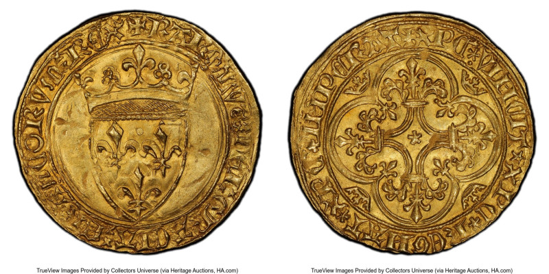 Charles VI gold Ecu d'Or a la couronne ND (1380-1422) MS64 PCGS, Saint-André de ...