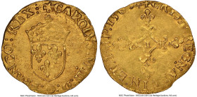 Charles IX gold Ecu d'Or au Soleil 1565-I MS65 NGC, Limoges mint, Fr-378. 3.38gm. CAROLVS • VIIII • D • G • FRANCO • REX, sunburst above crowned royal...