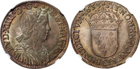 Louis XIV 1/4 Ecu 1653-C MS64 NGC, Saint Lô mint, KM162.4. Likely made from rusty dies, but exhibiting polish streaks, perhaps a faint echo of an effo...
